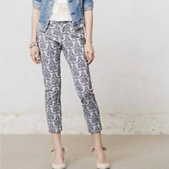 Cartonnier Pants - Anthropologie Cartonnier Silver Brocade Crop Pant